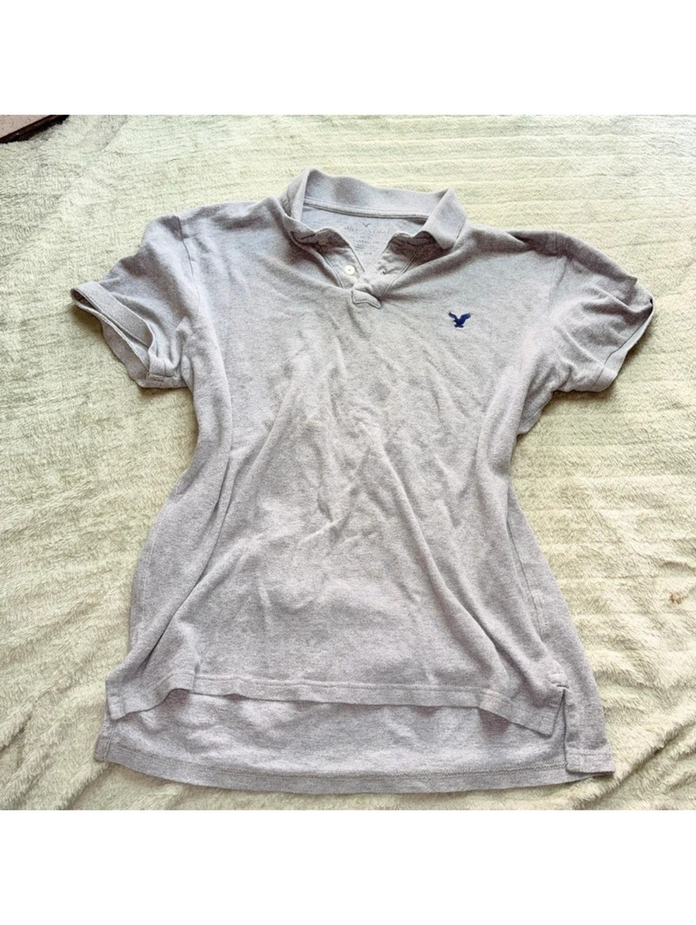Gray Y2K American Eagle Henley with purple eagle